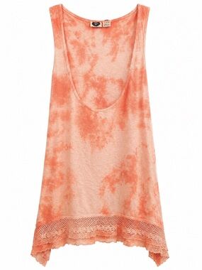 Roxy Orange Tie-Dye Tank Top Y2K Vintage Sheer Relax fit Resortwear Retro Preppy